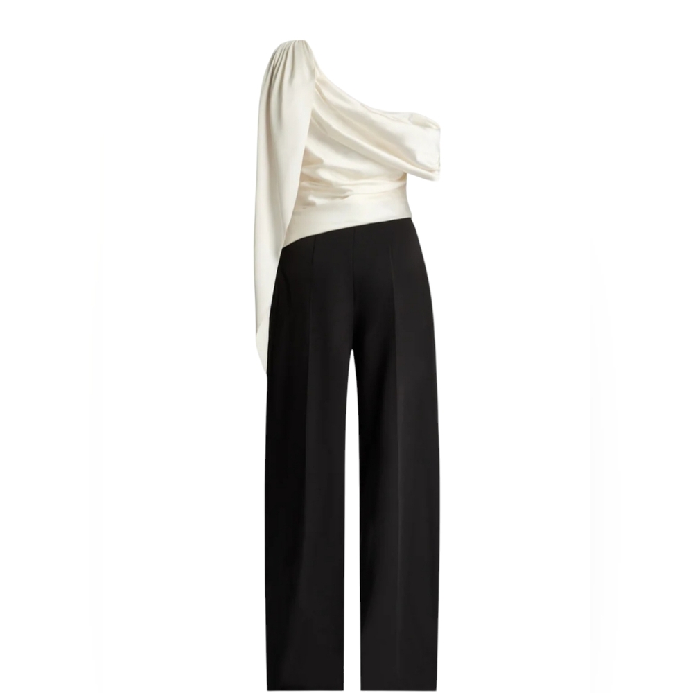 ZAC POSEN One-Shoulder Draped Jumpsuit Ivory/Black Size 10 NWT $595 - Picture 9 of 10